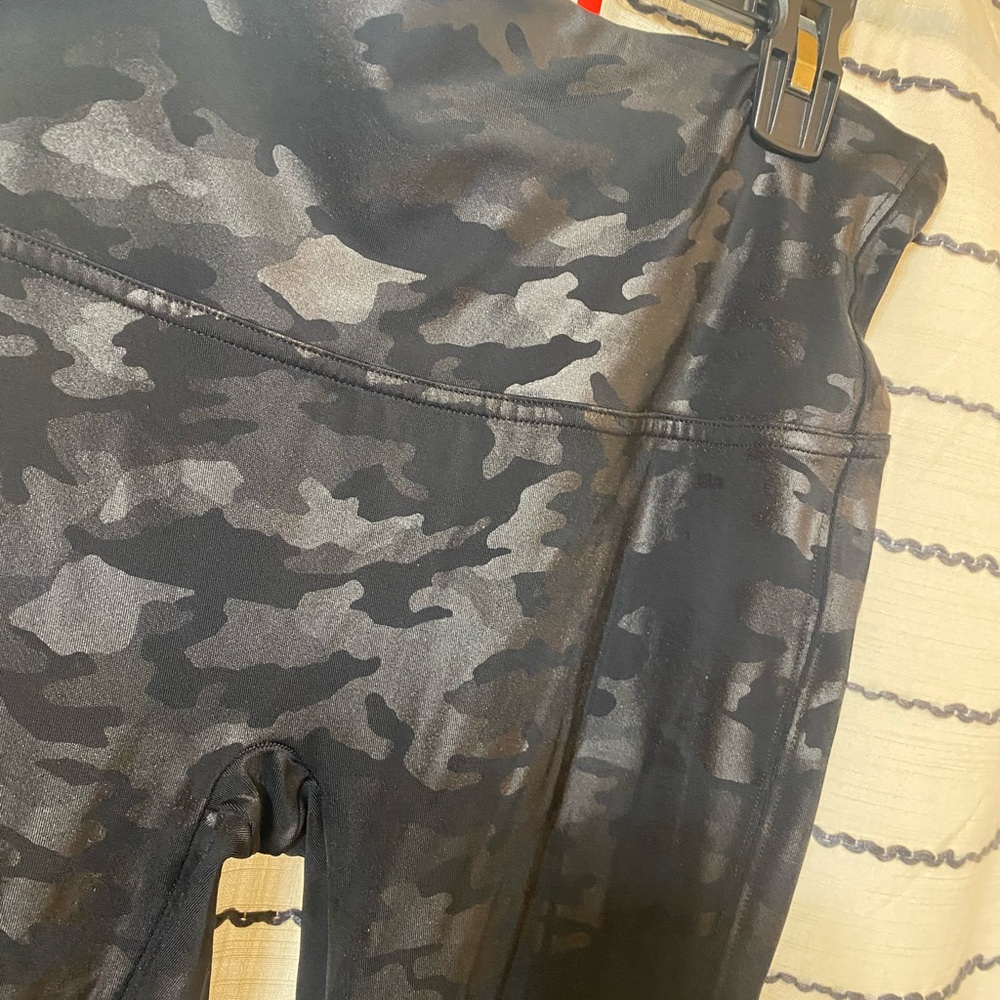 SPANX Black Faux Leather Camouflage Leggings